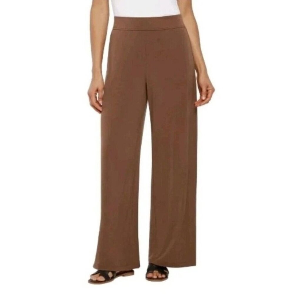 NWT Three Dots Women's XL Brown Wide-Leg Elastic Waist Pants Relaxed Fit J1922
